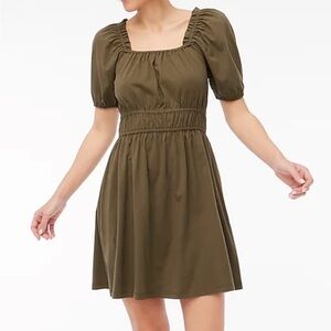 J. Crew Cotton Puff Sleeve Green Mini Dress